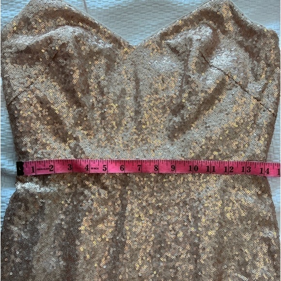 Dessy Collection Spaghetti Strap Flared Skirt Sequin Midi Dress Rose Gold NWOT - Picture 13 of 16